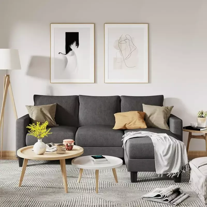 Sofá Convertible seccional en forma de L, asiento suave con tela de lino moderna, sofá de lujo en la sala de estar, sofás de salón Loveseat