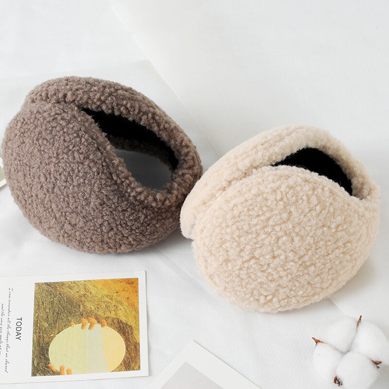 Winter Lamb Earmuffs for Men Women Outdoor Thickened Warm Ear Cold Protection Windproof Fashion Solid Color Soft Plush Ear Cover