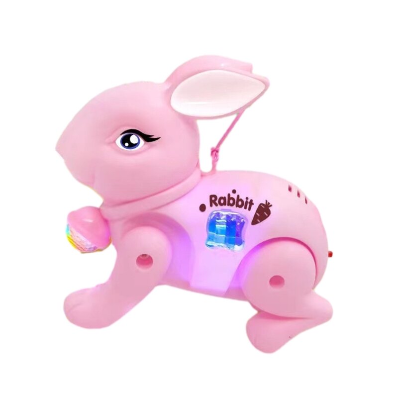 Electric Walking Rabbit Toy Leash LED Musical Rabbit Toy Toddler Birthday Gift