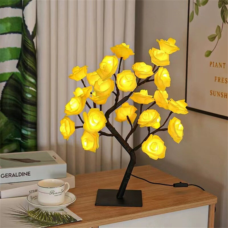 24LEDs Rose Tree Branch Lights USB Powered Ambience Table Lamp for Wedding Christmas Valentine's Day Party Room Decoration Gift