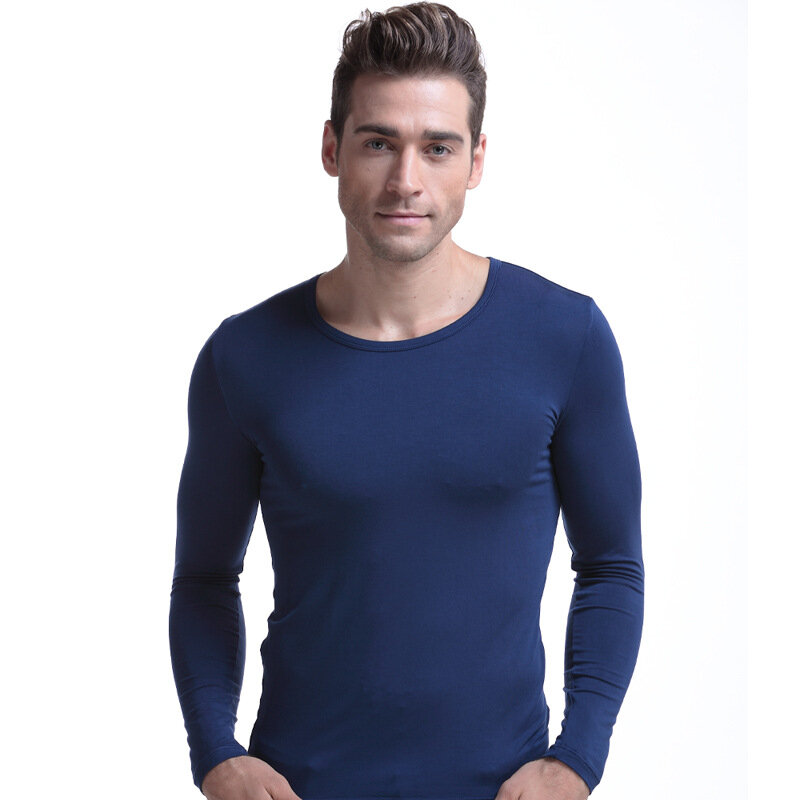 Homens undershirts modal roupa interior sleepwear muscular apertado camisas de fitness outono primavera manga longa pijamas masculinos 3xl
