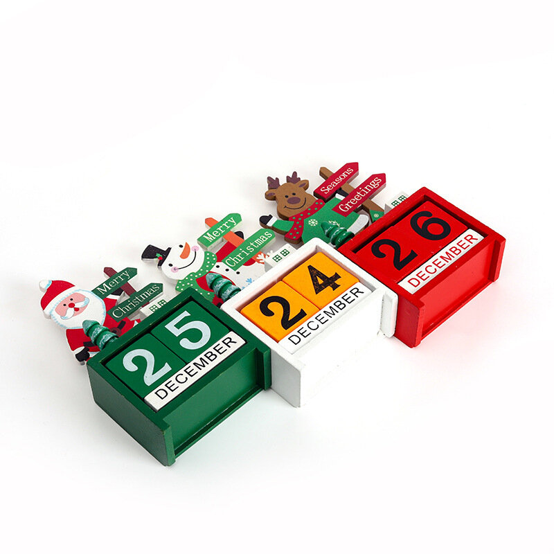 Houten Countdown Kalender Kerstversiering Ornament Cadeau Feestartikelen Etafel Home Decor Santa Claus Sneeuwpop Elanden