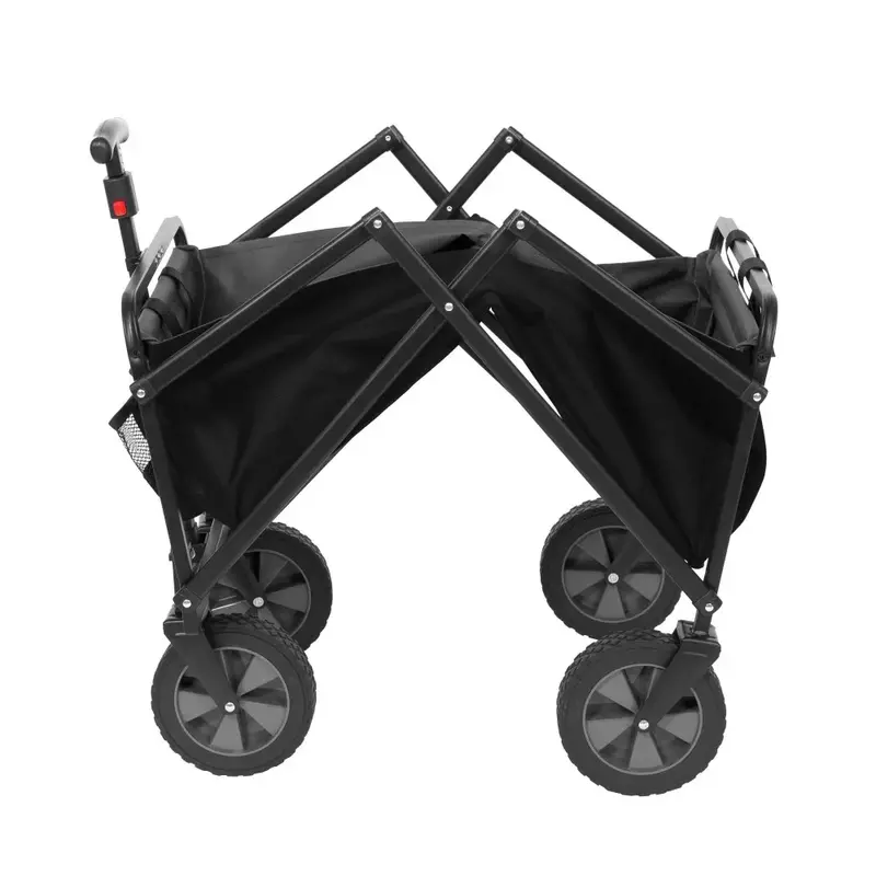 Lightweight Steel Frame Folding Utility Wagon Cart With Pockets BLACK Outdoor Freight Free Camping Equipment
