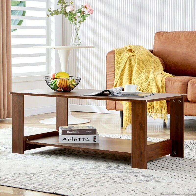 Modern Coffee Table 2-Tier Cocktail Table Center Table With Open Storage Shelf For Living Room Home Office Tea Table