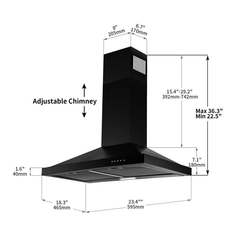 Tieasy 450CFM 24-inch Wall Mount Vent Stainless Steel Fan with LED Light Range Hood USGD1760BPA