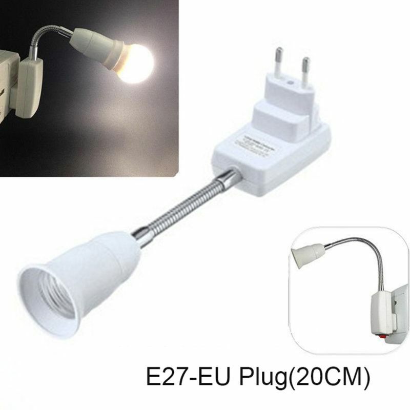 Adaptador de enchufe E27 con interruptor de encendido/apagado a Enchufe europeo, soporte de bombilla de lámpara de extensión Flexible, convertidor, adaptador de extensión de bombilla, envío directo