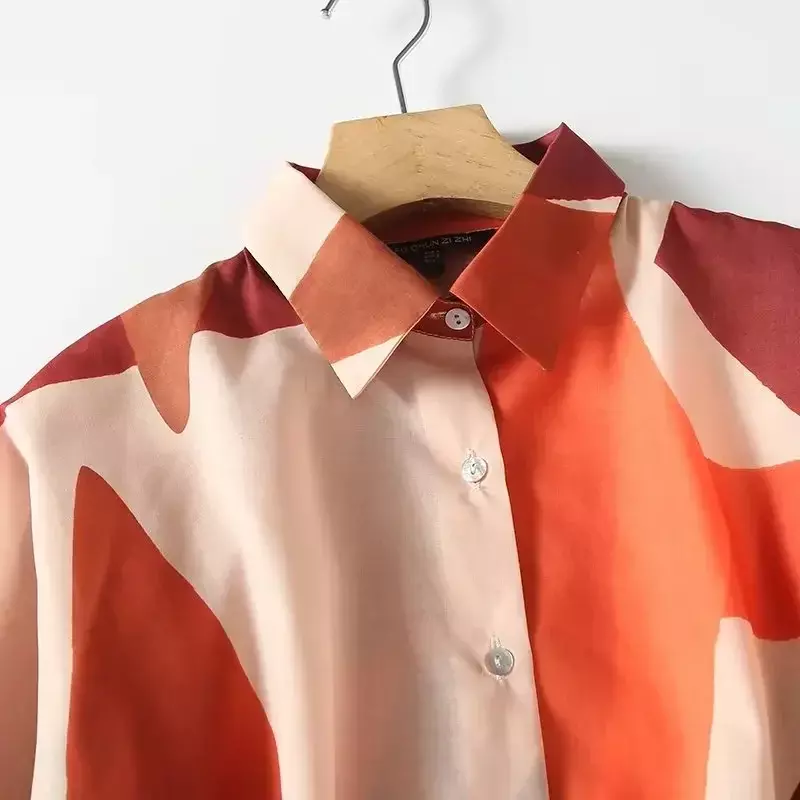 Blusas largas con estampado geométrico para mujer, blusas Retro de manga larga con botones, Tops elegantes, 2023