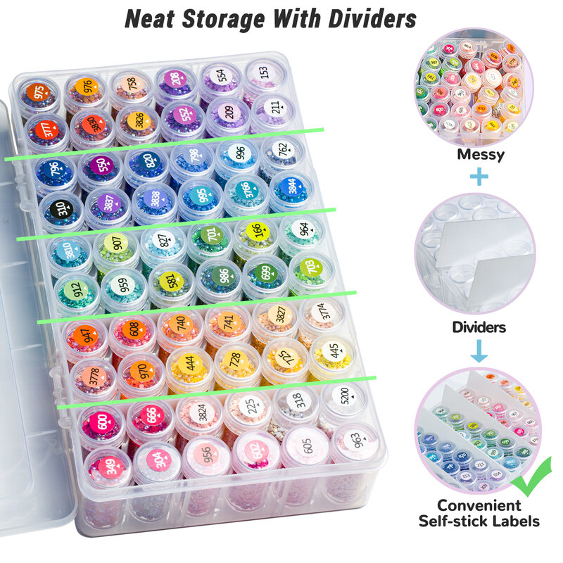 Diamond Painting Storage Containers, 60 Jars Bead Organizer & Diamond Painting Labels for Diamond Painting Accessories