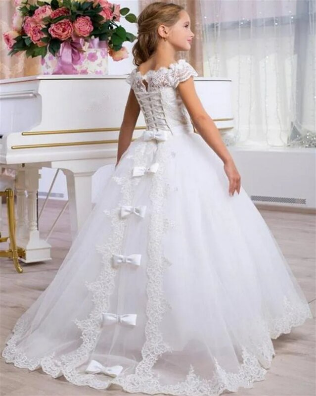 فستان قصير بلا أكمام منفوش لفتاة زهور ، طبقات ، أبيض ، أول تواصل ، مخصص ، زفاف أنيق ، أول تواصل ، طفل