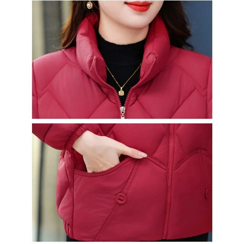 Winter Clothes Women Coat Warm Parkas Thick Puffer Jacket Long Sleeve Zipper Slim Solid Pockets Outerwear Parka Mujer