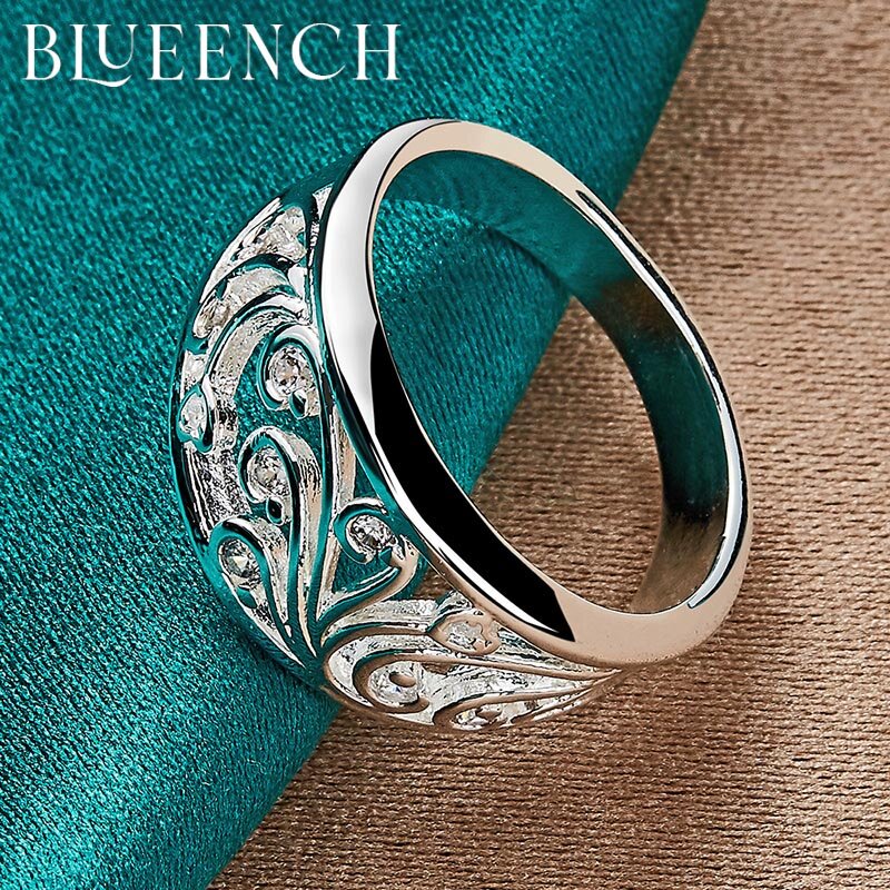 خاتم من الفضة الخالصة من Blueench عيار 925 للنساء خاتم زفاف أنيق مناسب للحفلات