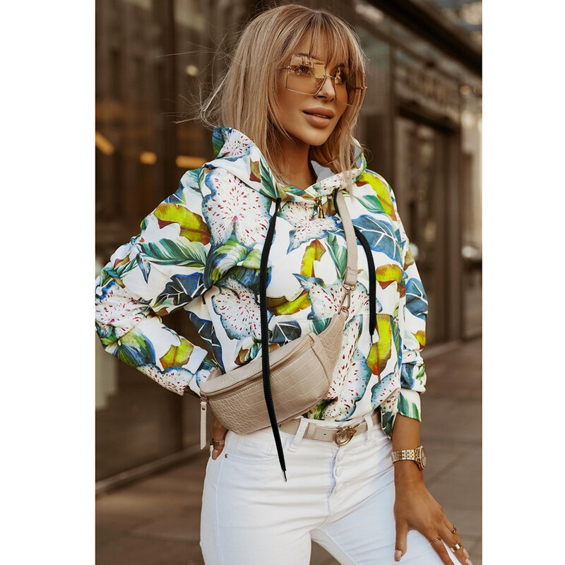 Women Pullovers Hooded Spring/Autumn Casual Long Sleeve Floral Print Sweatshirts With pockets Women Fashion Street Top
