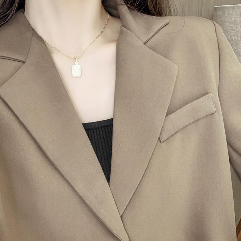 Koreaanse Cropped Blazers Vrouwen Effen Kleur Eenvoudige Single-Knop Uitloper Tieners Alle-Wedstrijd Lange Mouwen Office Suit Jas blazer