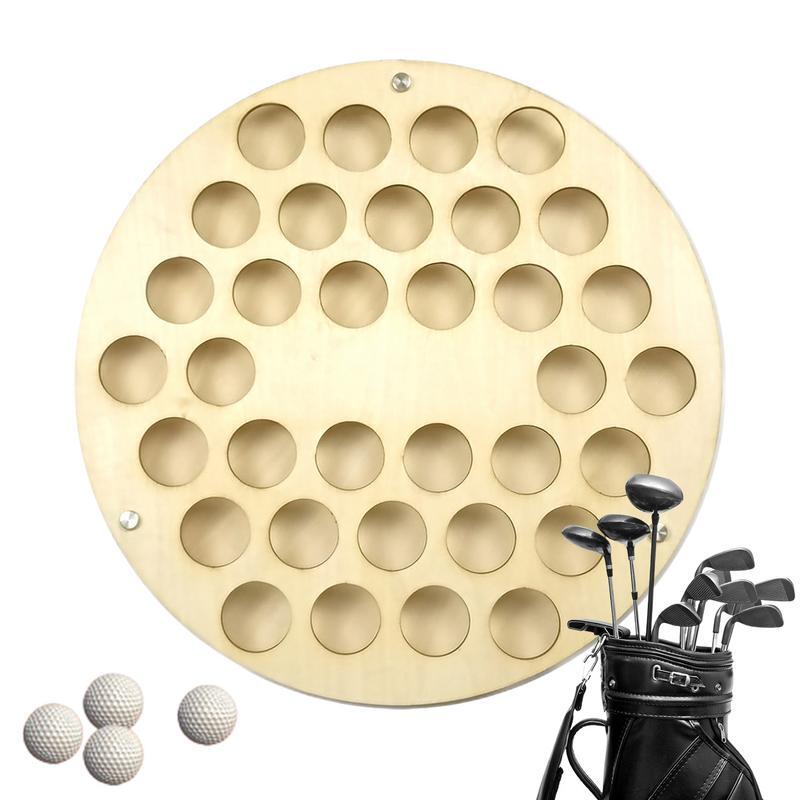 Rak Display bola Golf dinding bulat, 34 lubang rak bola Golf kayu, penyimpanan gantung dinding, dudukan tampilan bola