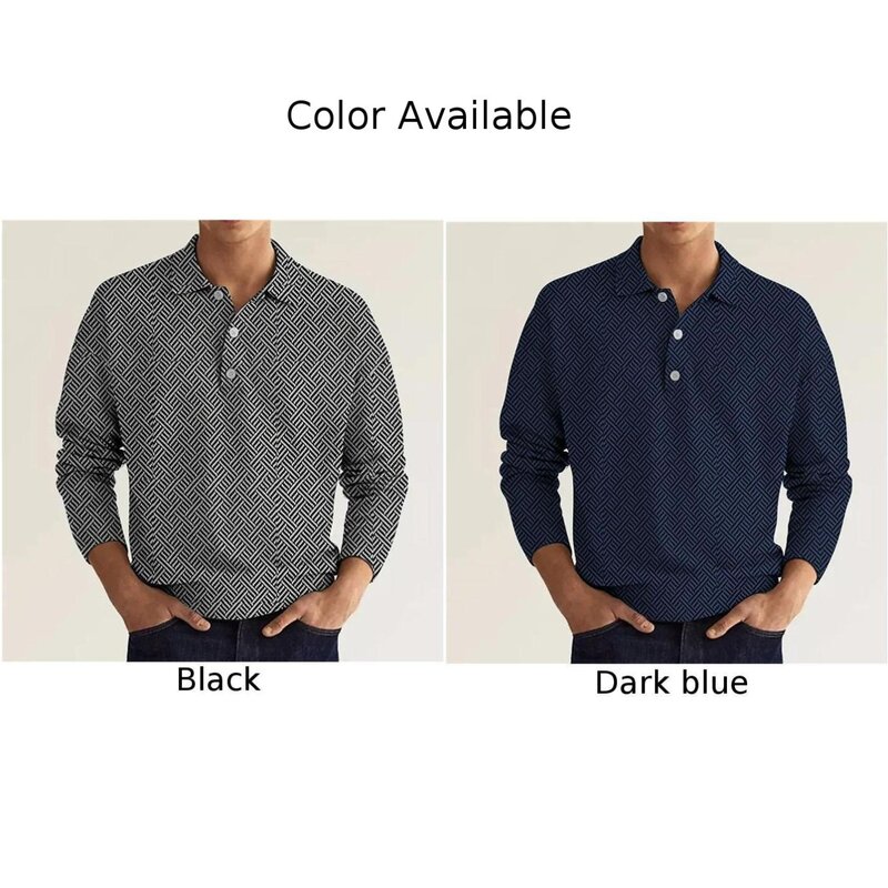 Camisas polo masculinas para impressão 3D, tops de manga comprida, design de botões, casual, vintage, trabalho, roupas esportivas, novo