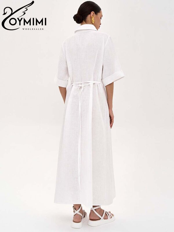 Oymimi-فستان نسائي أنيق بنصف كم بصف الصدر ، فساتين بطية صدر بيضاء ، فساتين كاجوال مستقيمة بطول الكاحل ، موضة نسائية