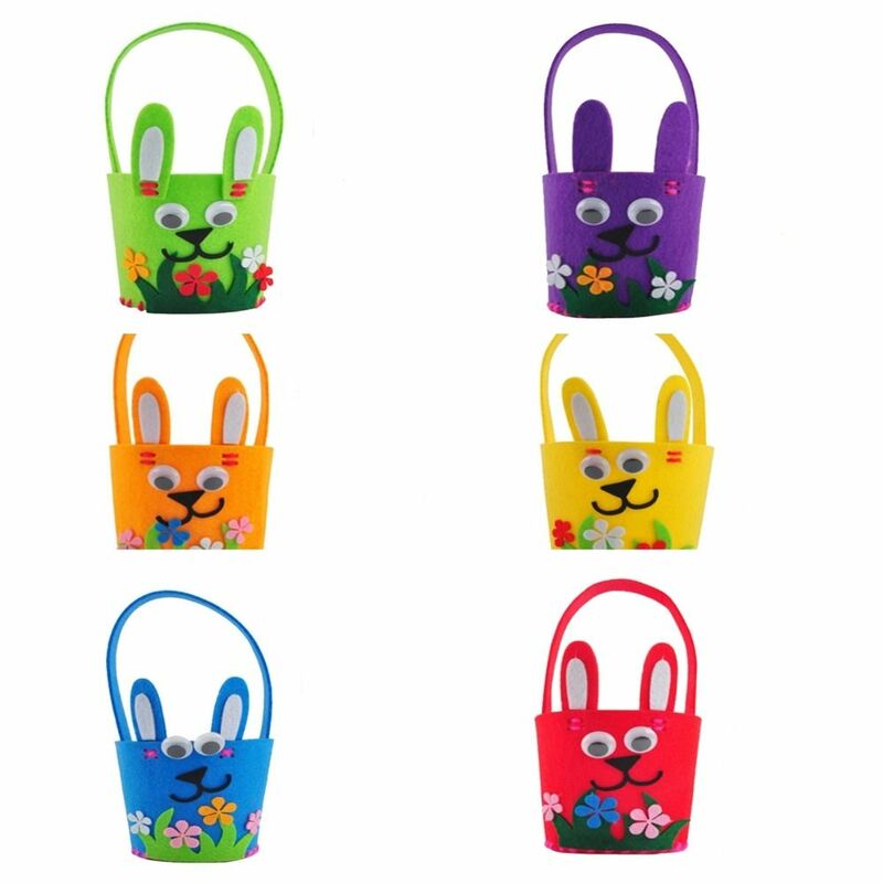 Cubo de almacenamiento de tela no tejida, bolso de mano, conejo, juguete artesanal para niños, Material colorido