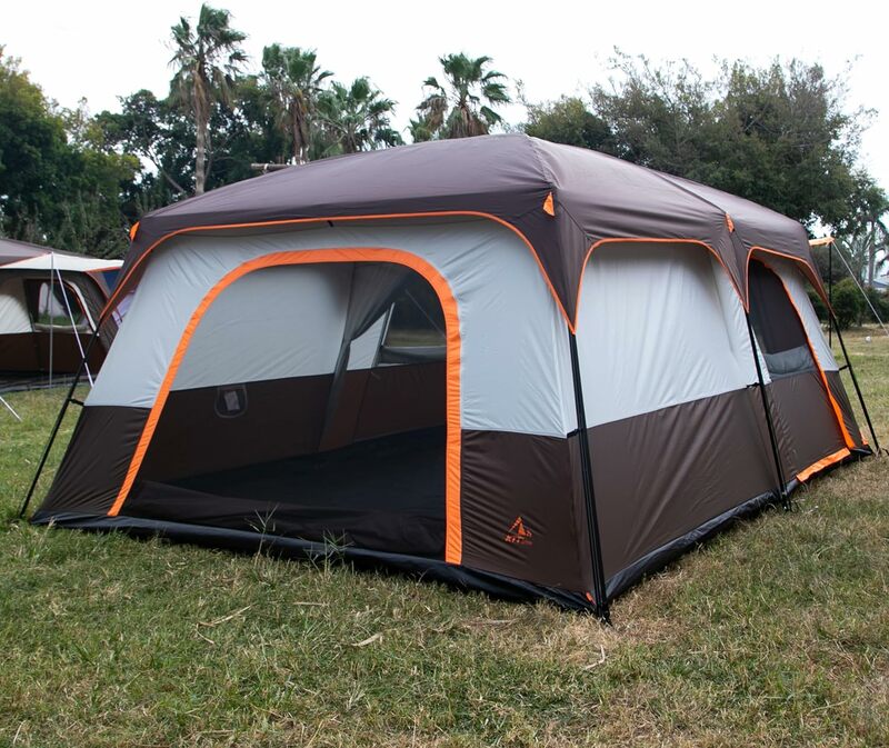 Tenda Extra Large KTT 10-12 persone (B), tende per cabina familiare, 2 camere, parete dritta, 3 porte e 3 finestre con rete