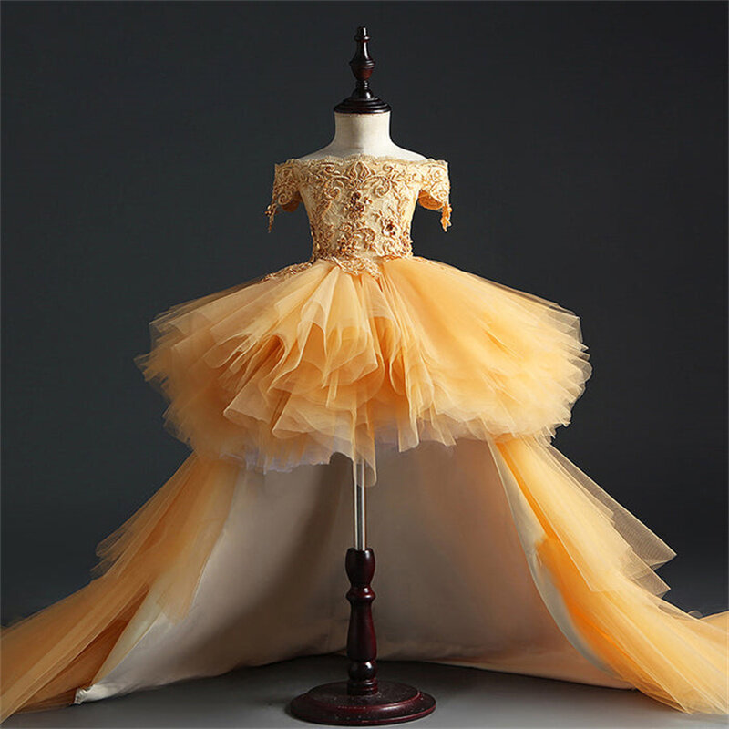 Pink Detachable Flower Girl Dresses For Weddings Ball Gown Off The Shoulder Tulle First Communion Dresses Little Kids Baby