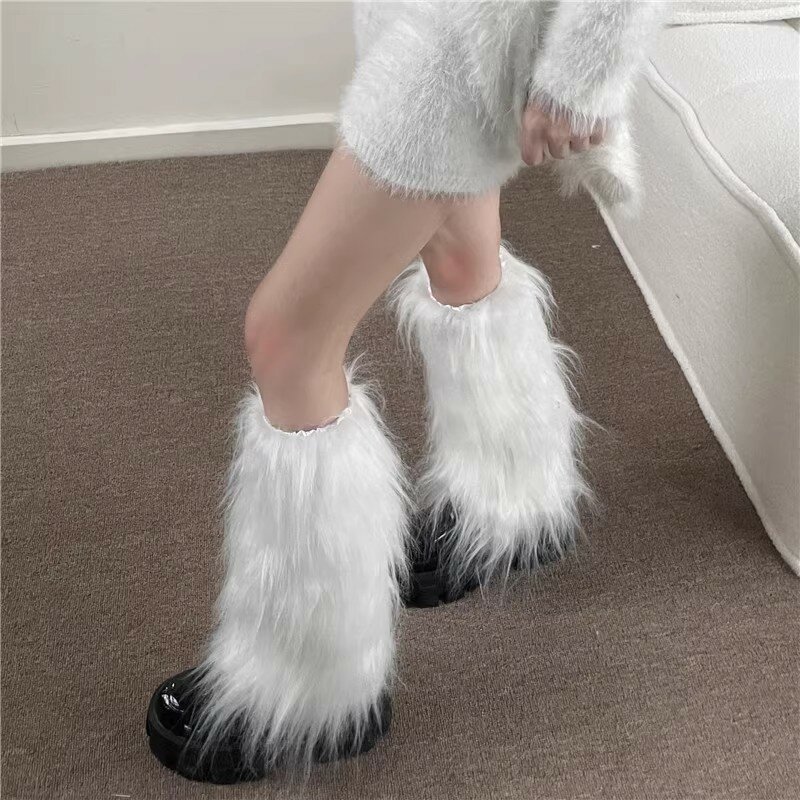 25/40cm Millennium Y2K Style Vintage Spicy Girl Leg Covers Plush Thickened Velvet Subcultural Tubing Stacked Furry Leg Warmers