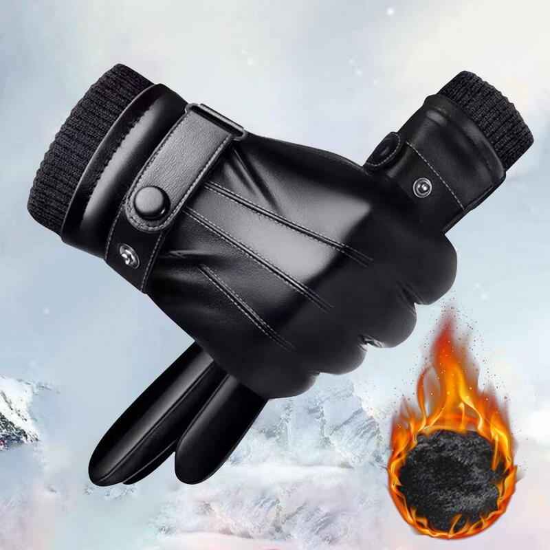Faux Leather 1 para stylowe zagęścić antypoślizgowy rękawice męskie rękawice męskie Solid Color dla sportu