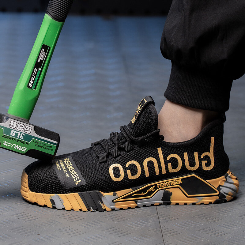 Zapatillas de trabajo con punta de acero para hombre, zapatos de seguridad a prueba de perforaciones, botas de seguridad a la moda indestructibles, novedad de 2021