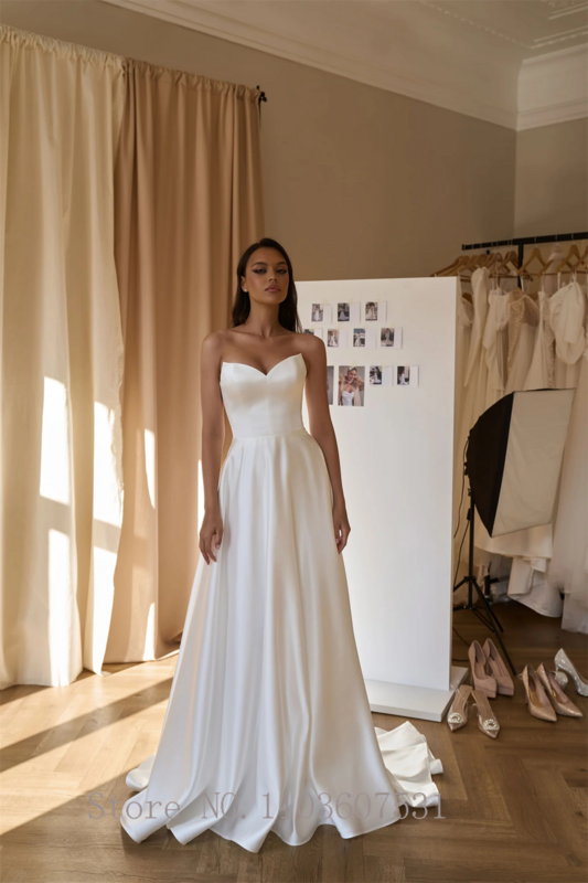 Elegancka sukienka ślubna z odpinanymi aplikacjami dla kobiet satynowa suknia ślubna księżniczka szata z motywem a-line