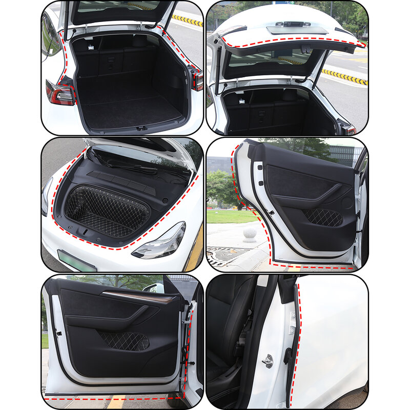 Untuk Tesla Model 3 Y Kit Car Door Seal Strip Kedap Suara EPDM Karet Weatherstrip Auto Trunk Hood Dashboard A B Pillar Sealing Set