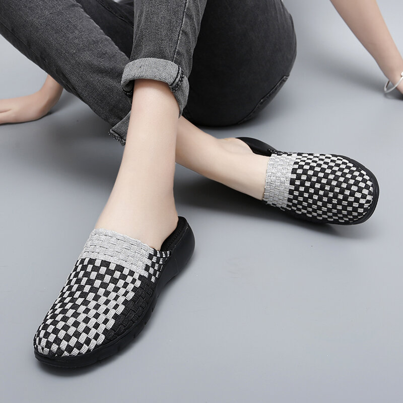 STRONGSHEN Women Handmade Woven Slippers Slip On Breathable Outdoor Casual Slippers Shoes for Women Walk Shoes Zapatos De Mujer