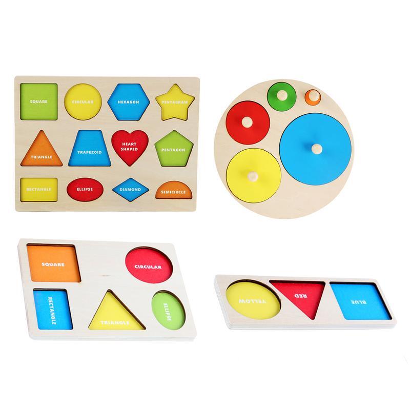 Puzzle a forma multipla Montessori forma per bambini Sorter forme giocattolo manopola Jumbo Puzzle in legno presa a mano giocattoli per l'apprendimento