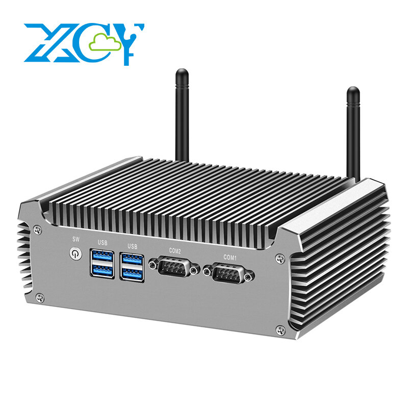 XCY 팬리스 산업용 미니 PC, 인텔 코어 i7-4500U, 2x RS-232 직렬 포트, 듀얼 GbE LAN, 4x USB 지원, 와이파이 윈도우 리눅스