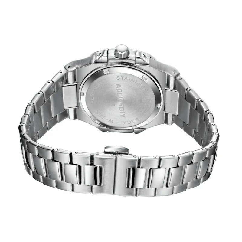 AOCASDIY jam tangan bisnis pria, arloji Quartz kotak Stainless Steel tanggal bercahaya tahan air untuk lelaki 2023