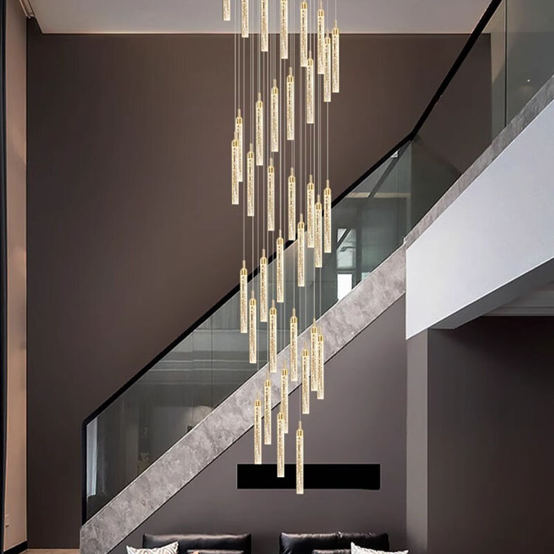 Lampu gantung kristal dekorasi rumah Modern, lampu liontin tangga, lampu liontin ruang tamu, pencahayaan interior