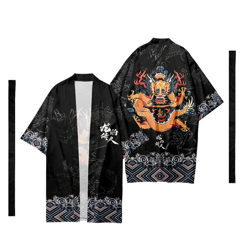 Hàng Mới Về Phong Cách Nhật Bản Rồng In Kimono Truyền Thống Nam Yukata Cardigan Áo Cosplay Haori Quá Khổ Dạo Phố Cao Cấp