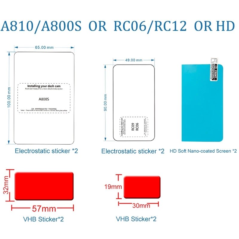 Untuk 70mai Dash Cam A800S a810 4K aksesori Set stiker statis VHB ptic dan stiker statis untuk 70mai A810 Mobil DVR pemegang film