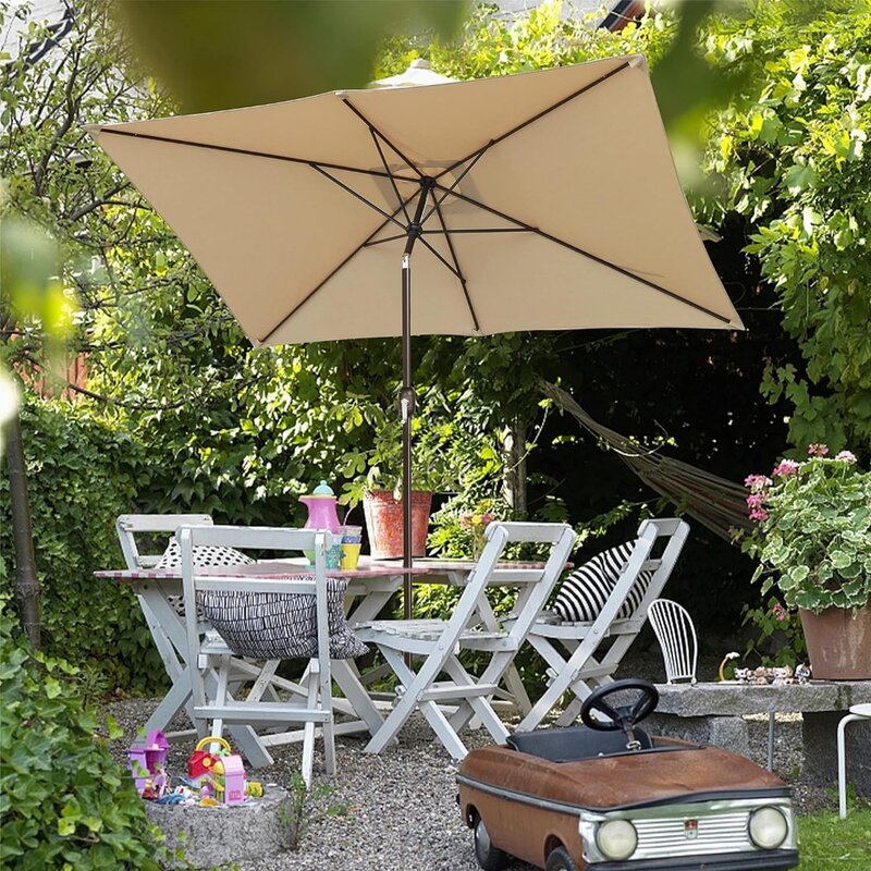 직사각형 파티오 우산, 야외 시장 테이블 우산, 푸시 단추 틸트 및 크랭크 포함, 10 인치