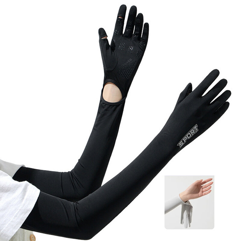 Protezione solare estiva in seta di ghiaccio da donna protezione UV guanti lunghi a conchiglia elasticità guanti da guida all'aperto regolabili ad asciugatura rapida