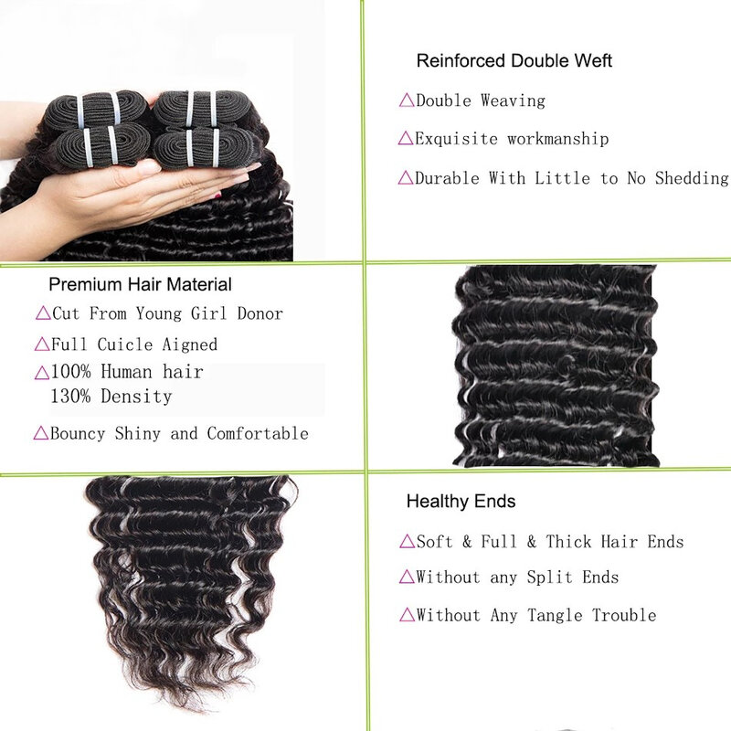 Pacotes de cabelo ondulado profundo brasileiro para mulheres, cabelo encaracolado remy, cor natural, 100% onda de água, extensão do cabelo humano, 28 in, 30 in, 32 in