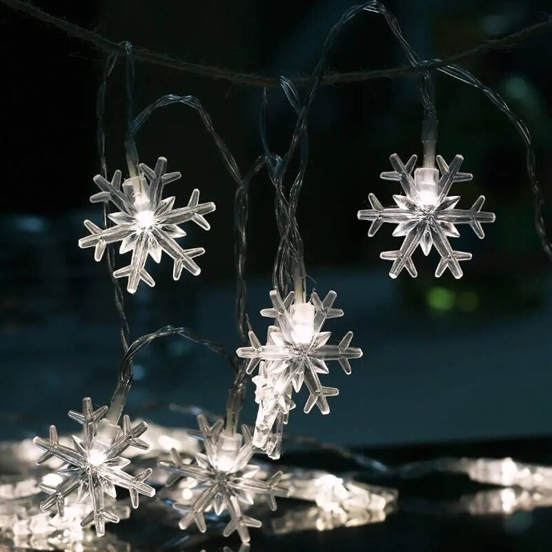 10/20/40/80LEDs Snowflake Fairy Lights Christmas Tree Garland String Lights Outdoor for Xmas Party New Year's Decor Navidad