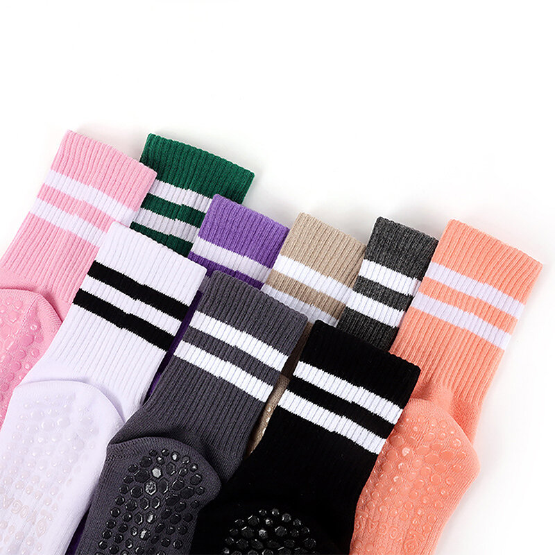 Calcetines de Yoga gruesos con barras paralelas para mujer, medias deportivas de rizo, calcetines largos de tubo antideslizantes para estudiantes, nuevos