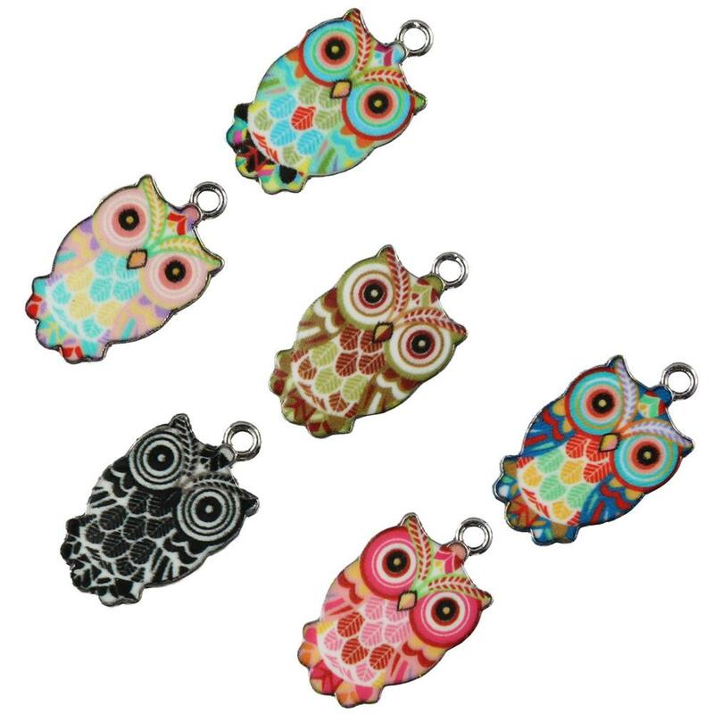 Kolorowe sowa Charms naszyjniki sowa sowa wisiorki emaliowane amulety do robienia biżuterii