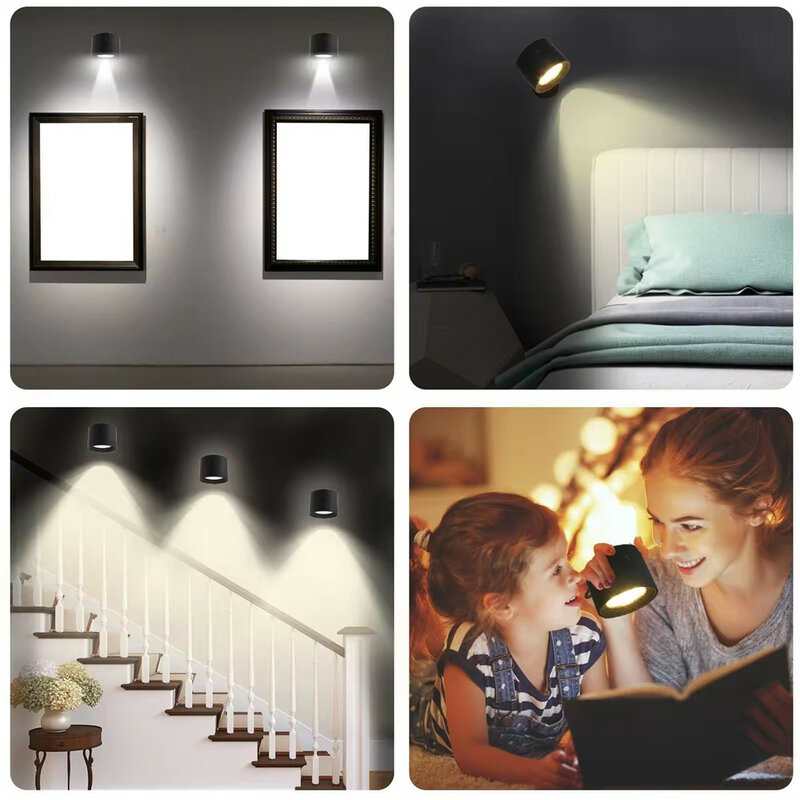 Luz LED de lectura para cabecera de dormitorio, lámpara de pared decorativa giratoria de 360 grados, carga magnética, Control remoto táctil