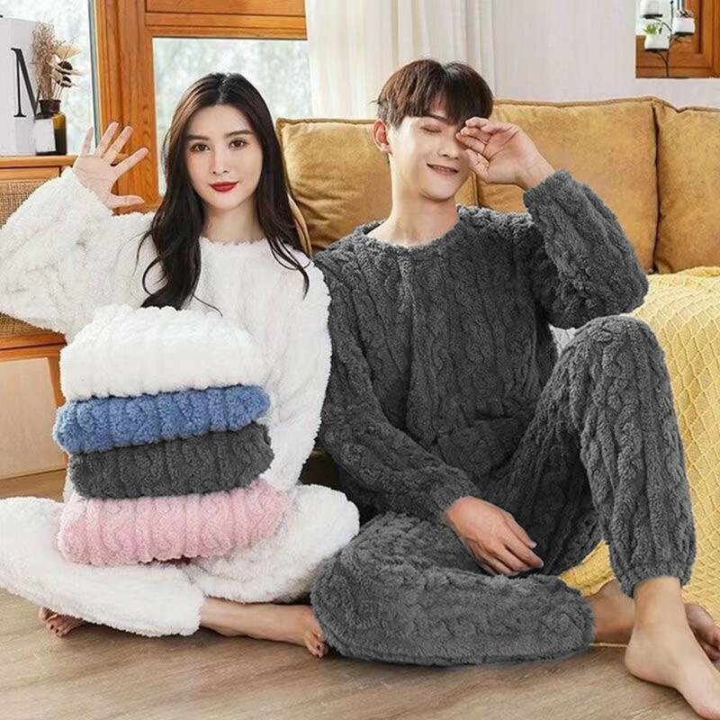 Shu-Pijama de tela Velveteenes para mujer, Conjunto de pijama de lana con textura retorcida acogedora, ropa de estar por casa cálida, de felpa, para Otoño e Invierno