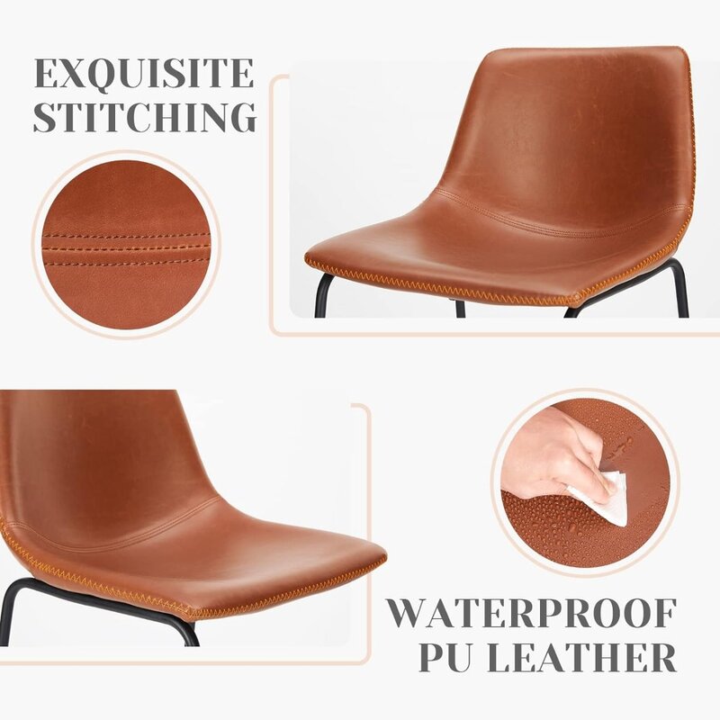 Sweetcrispy Set kursi makan 2, kursi Bar ruang makan lapisan kain Modern dengan bantal kulit PU dan kaki logam