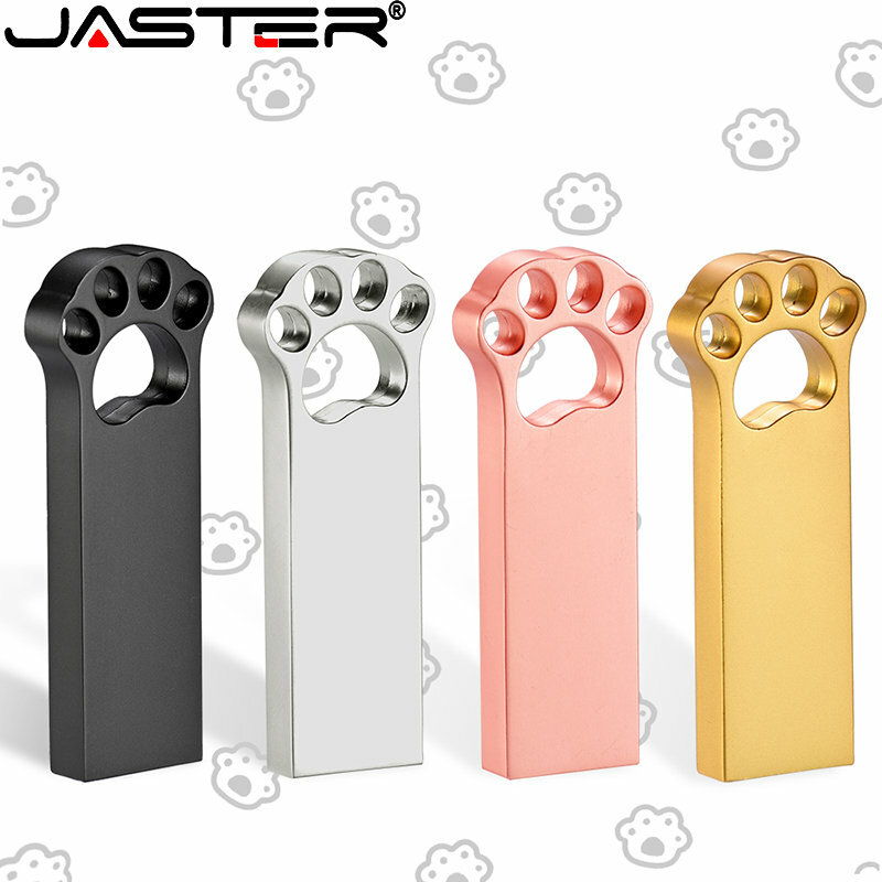 JASTER Metal USB 2.0 Flash Drive 64GB Cat Paw Model Pen Drive 32GB Waterproof USB stick 16GB 8GB with key chain 4GB Memory stick