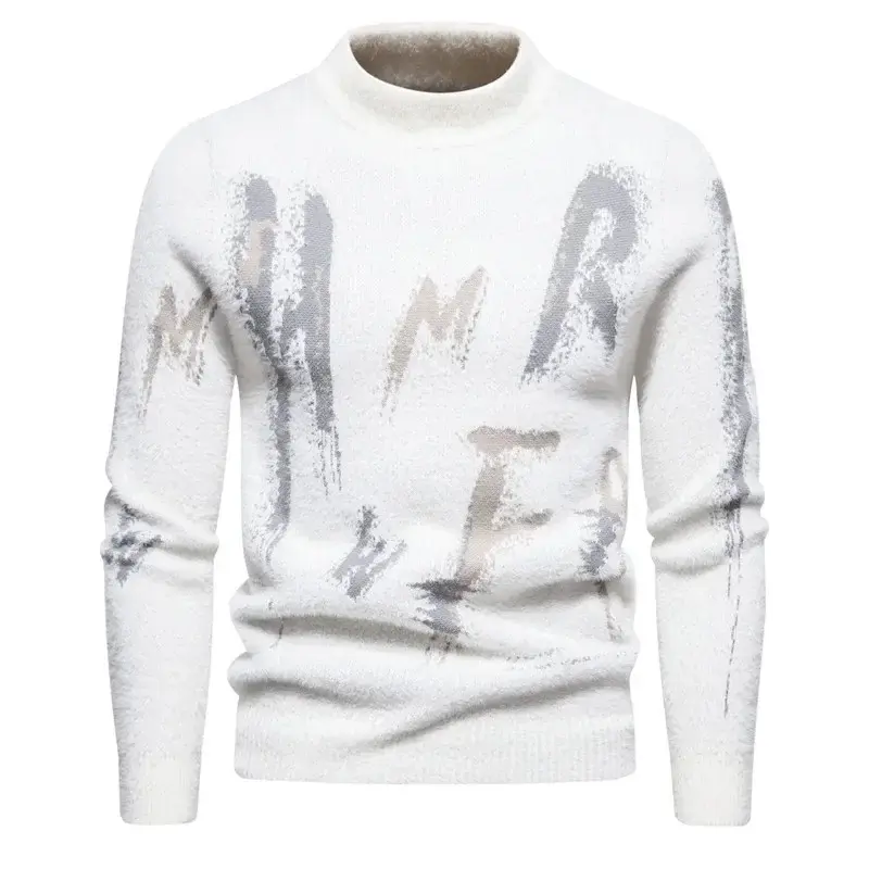 Hoge Kwaliteit Trendy Heren Casual Nieuwe Imitatie Nertsweater Zachte En Comfortabele Warme Gebreide Trui Pullover Tops