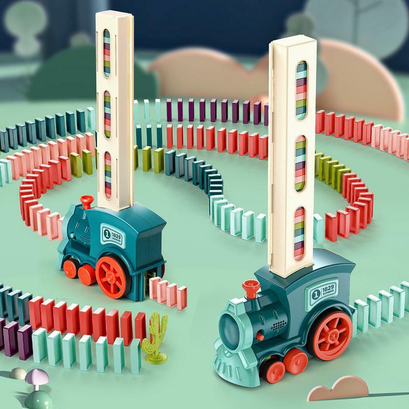 Kids Domino Train Car Set Sound Light Automatic Laying Domino Brick Colorful Dominoes Blocks Game Educational DIY Toy Gift