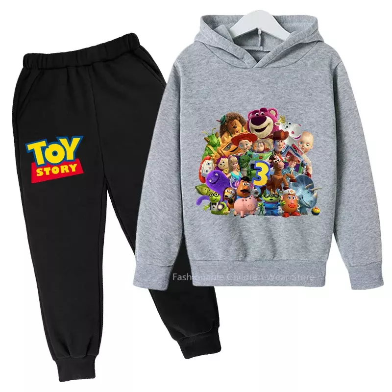 Hoodie & celana anak-anak, Hoodie dan celana Disney Toy Story, jaket katun dan celana Kombo gaya, untuk anak-anak, petualangan luar ruangan, santai