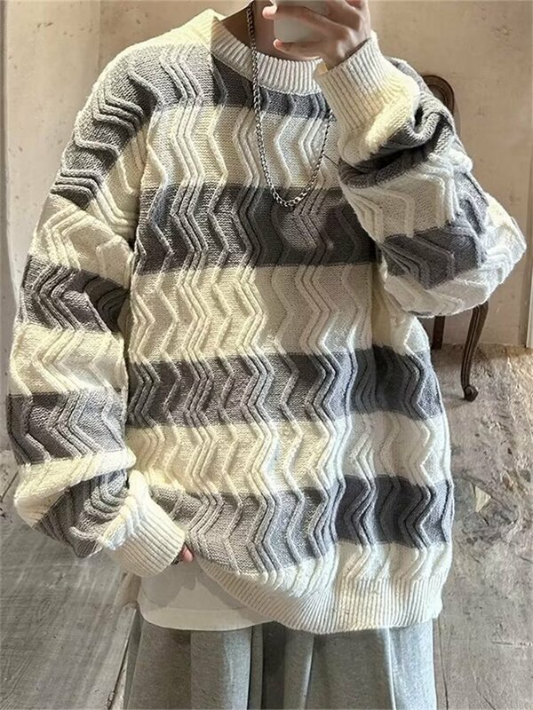 Faul Mantel Vintage Streifen Pullover männer Herbst und Winter Verdickte Design Gefühl Kleine Menge Rundhals Pullover Mode Marke