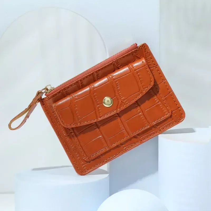 กระเป๋าสตางค์ขนาดเล็กหนัง PU สำหรับผู้หญิงสีทึบเรียบง่ายมีช่องใส่บัตรหลายช่องกระเป๋าสตางค์ซิปใส่เหรียญและบัตรเครดิต